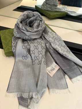 GUCCI Grey GG Monogram Scarf